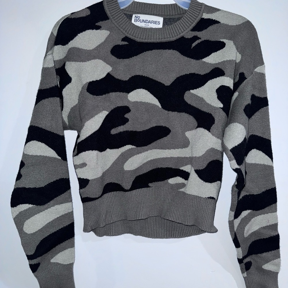 No Boundaries Camouflage Knit Sweater